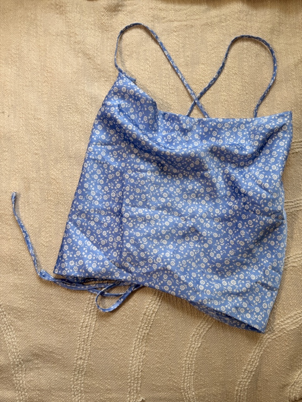 Garage Light Blue Floral Strappy Top with White Blooms Bridgerton Blue